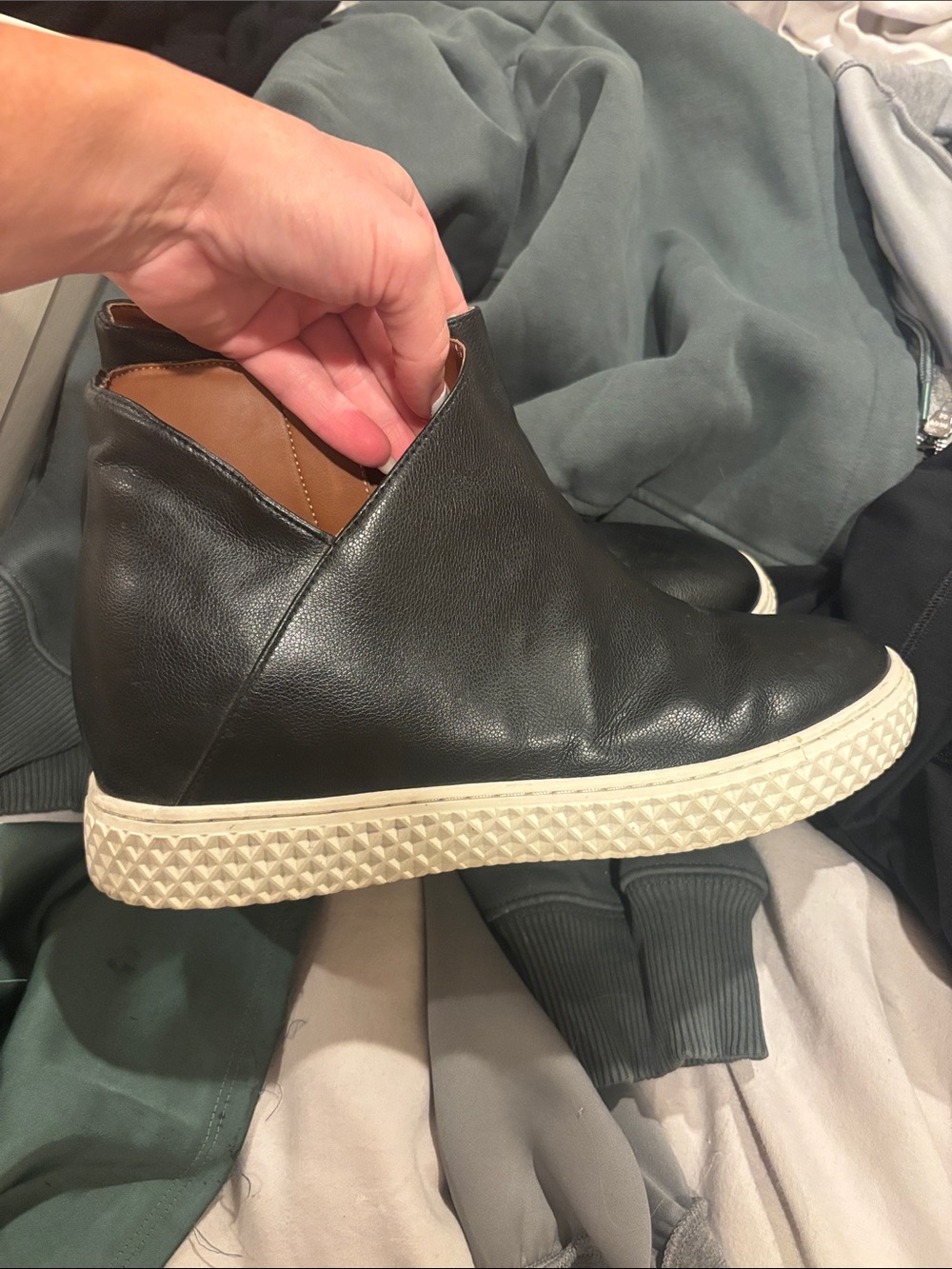 Women’s Black Leather High-Top Slip-On Sneakers
